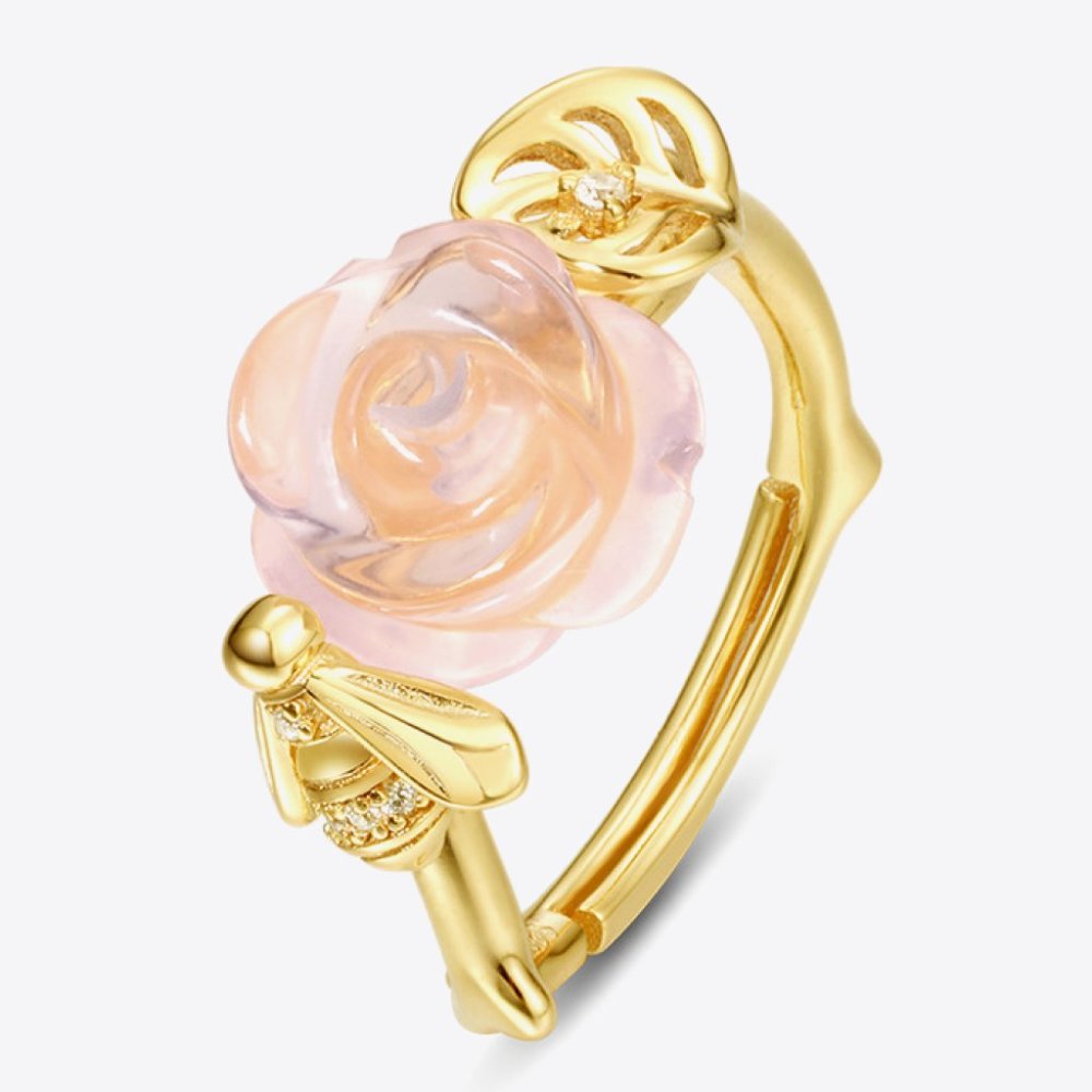Crystal Flower 10K Gold Plated Adjustable Ring For Women